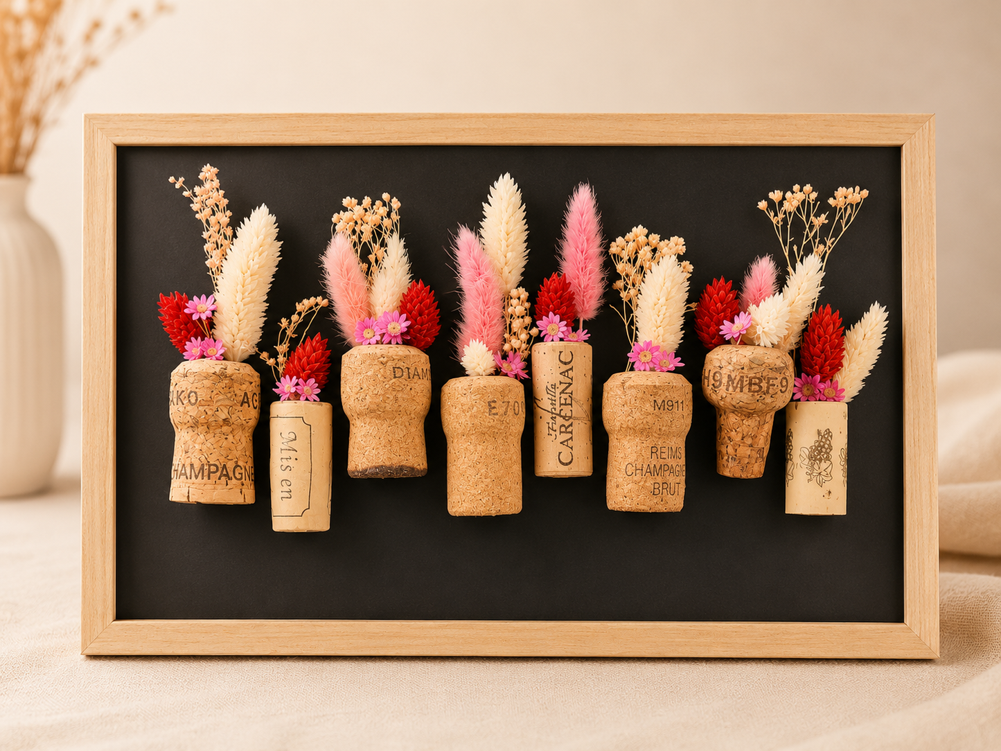 Cadre floral en bouchons de champagne