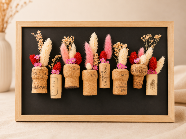 Cadre floral en bouchons de champagne