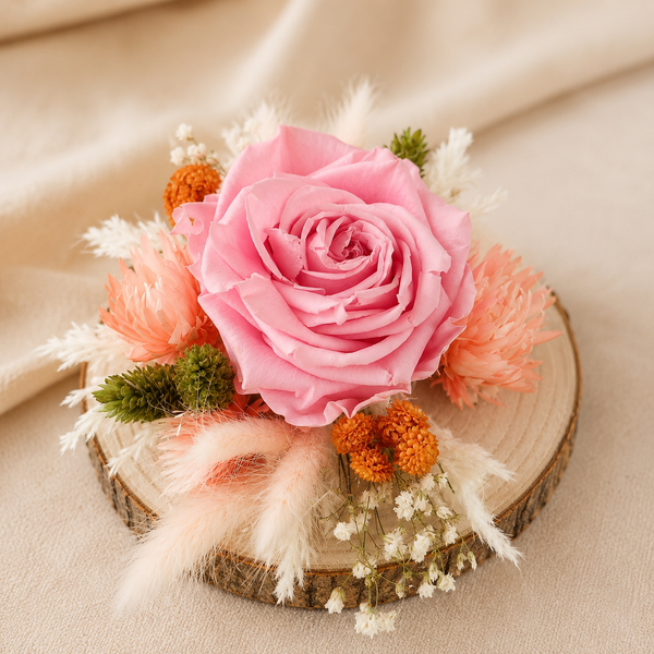Mini composition sur rondin — Rose & Orange