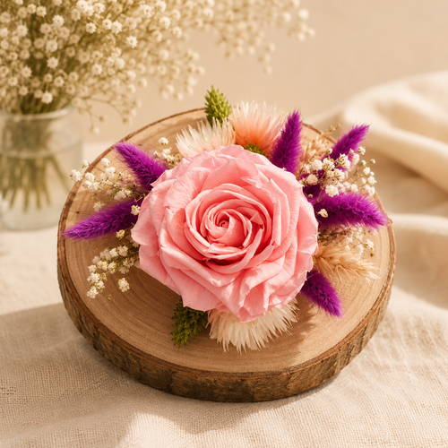 Mini composition sur rondin — Rose & Violet