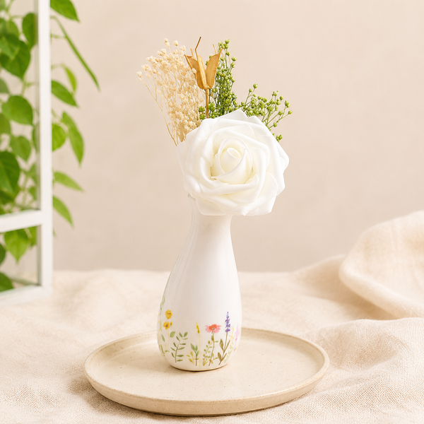 Petit vase fleuri "Élégance Blanche" – Création artisanale