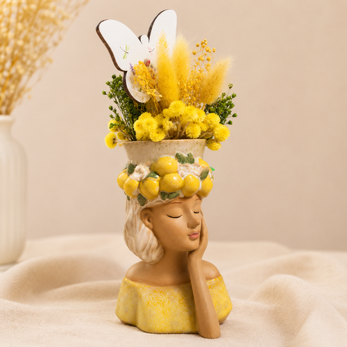 Vase décoratif "Citron" en fleurs séchées – Création artisanale
